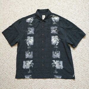 Jamaica Jaxx Shirt Mens XXL/XL*Black Floral Palm Plaid 100%Silk Short Sleeve